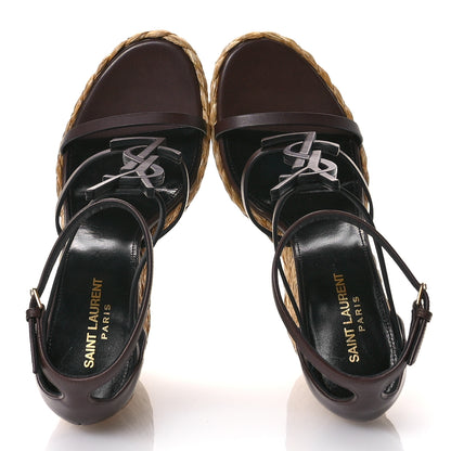 Saint Laurent Calfskin Cassandra 105 Espadrille Wedges 39 Chocolate 2 of 9