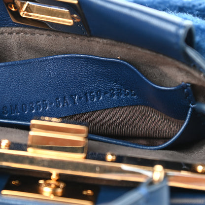 Fendi Shearling Shiny Nappa Micro Peekaboo Iconic Satchel Blue 7 of 9