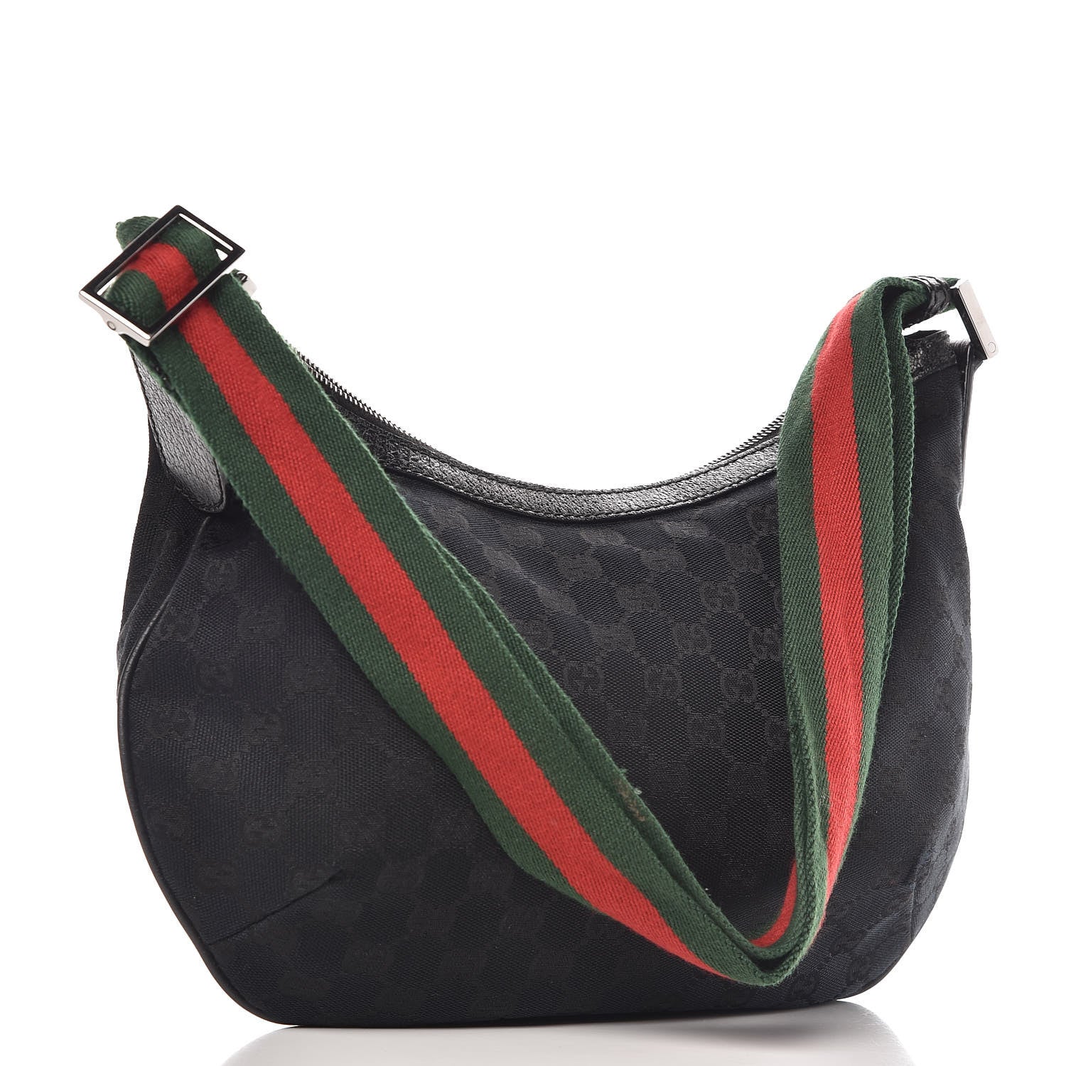Gucci Monogram Web Medium Half Moon Hobo Black 3 of 12