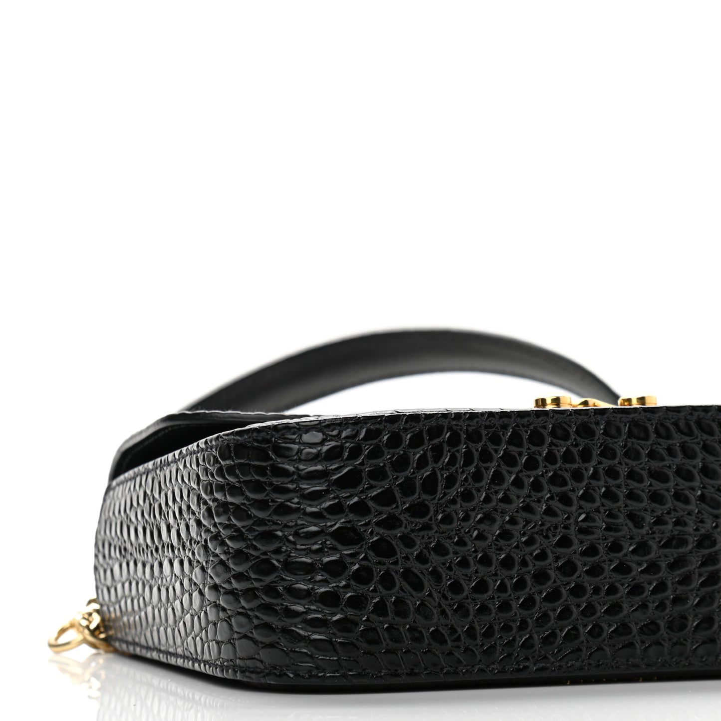 Crocodile Print Calfskin Top Handle Bag Black