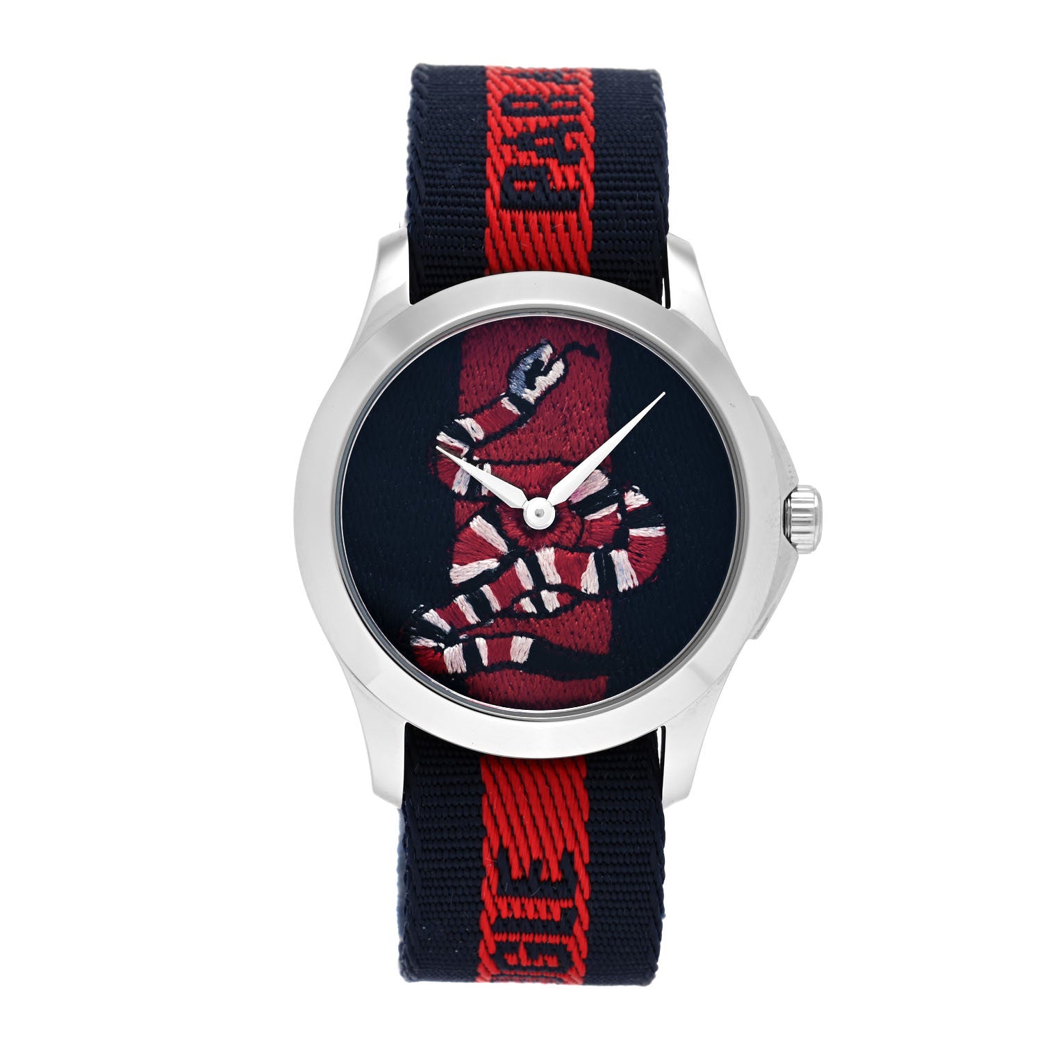 Gucci Stainless Steel Nylon 38mm Le Marche Des Merveilles Snake Quartz Watch Navy 1 of 5