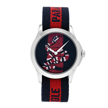 Gucci Stainless Steel Nylon 38mm Le Marche Des Merveilles Snake Quartz Watch Navy 1 of 5