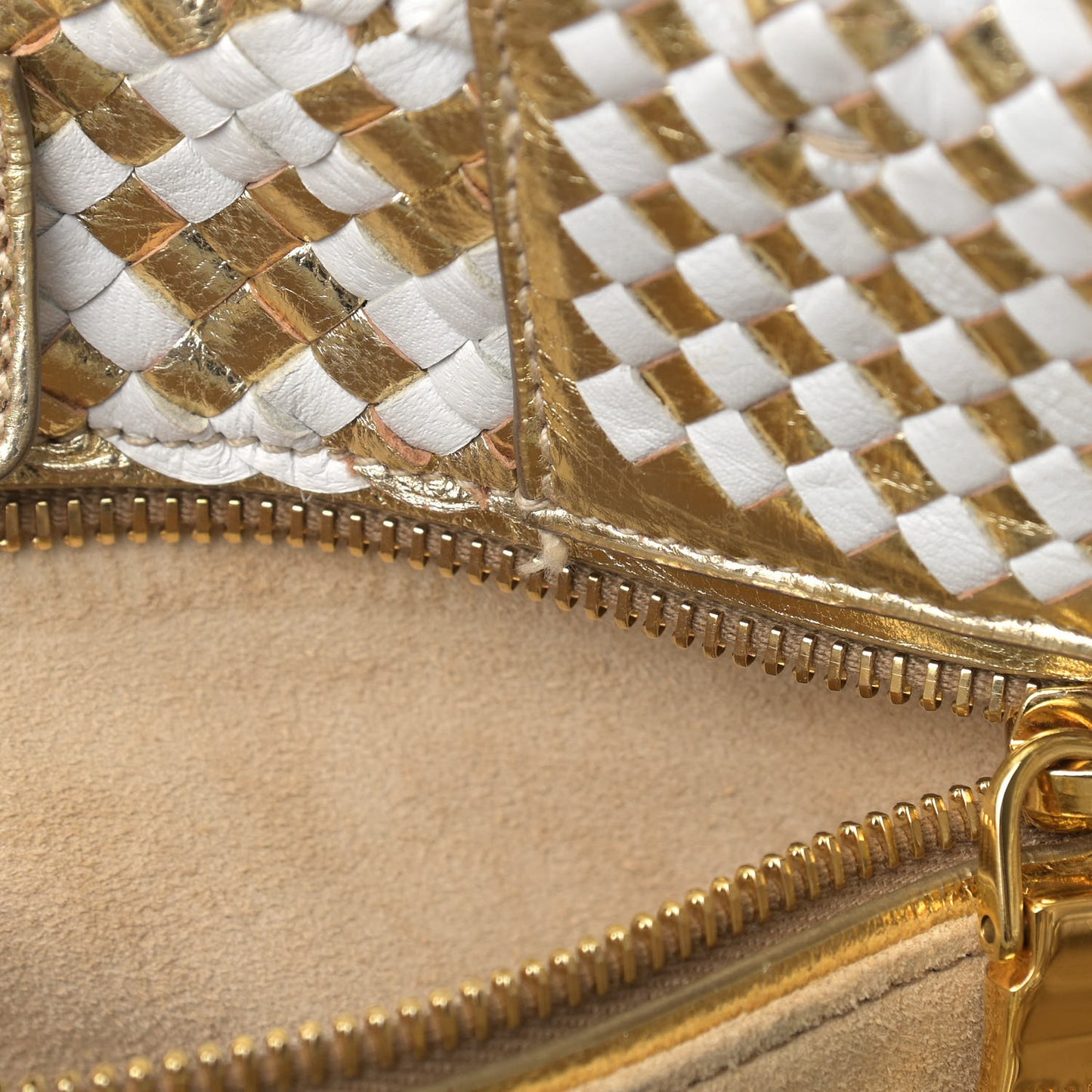 Goatskin Woven Small Tote White Gold