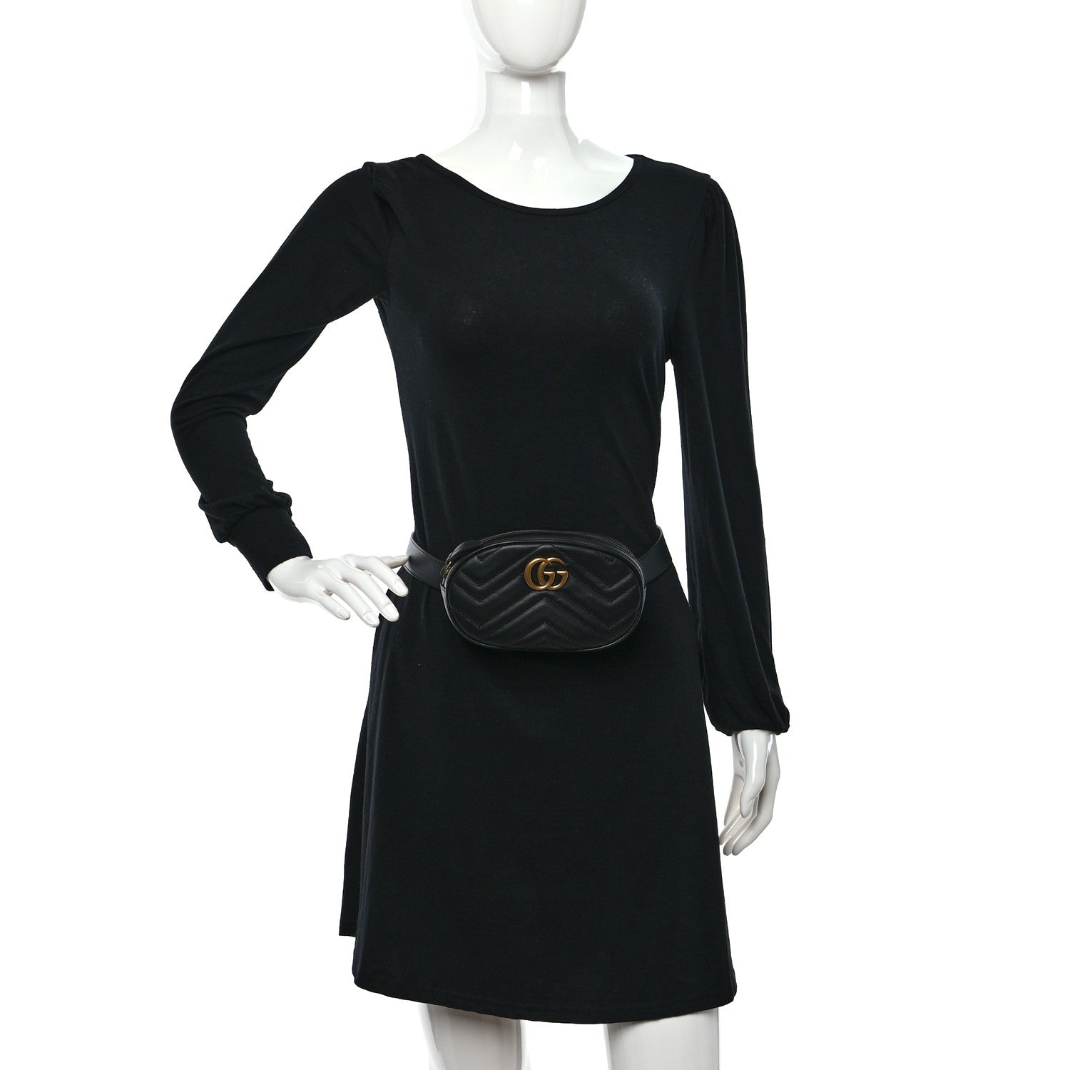 Gucci Calfskin Matelasse GG Marmont Belt Bag 85 34 Black 2 of 10