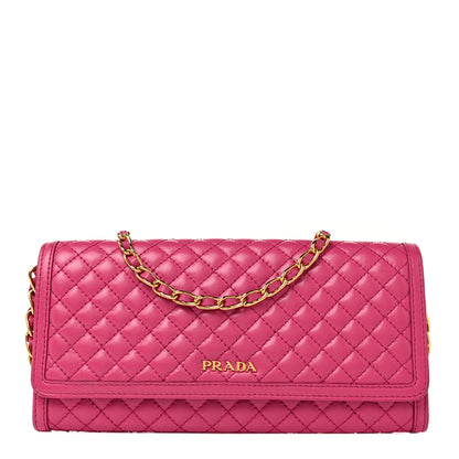 Prada Soft Calfskin Quilted Chain Wallet Fuxia 1 of 8