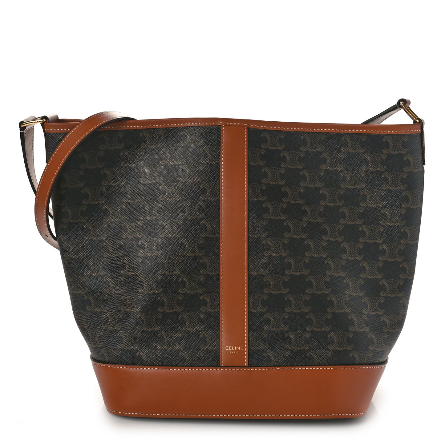 Triomphe Canvas Calfskin Medium Bucket Bag Tan