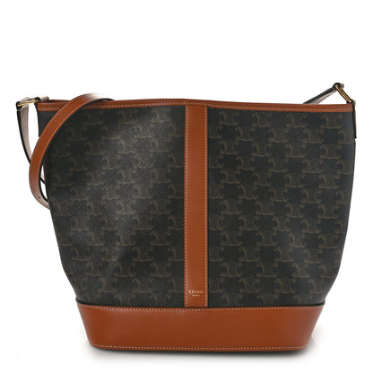 Celine Triomphe Canvas Calfskin Medium Bucket Bag Tan 1 of 8