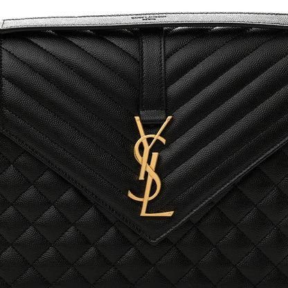 Saint Laurent Grain De Poudre Textured Mixed Matelasse Large Triquilt Monogram Satchel Black 8 of 10