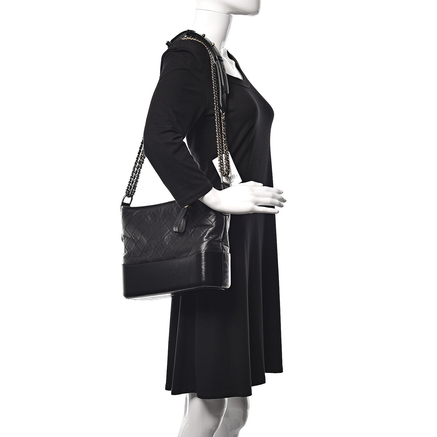 Aged Calfskin Quilted Medium Gabrielle Hobo Black