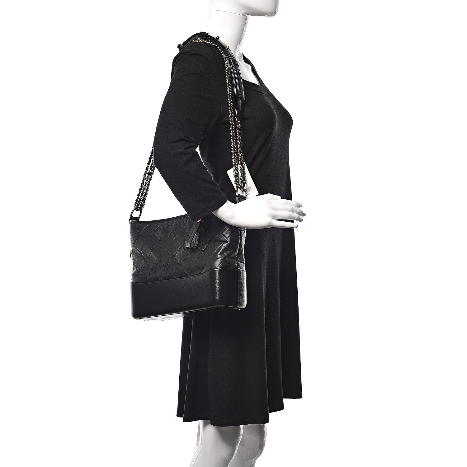 Chanel Aged Calfskin Quilted Medium Gabrielle Hobo Black 4 of 12