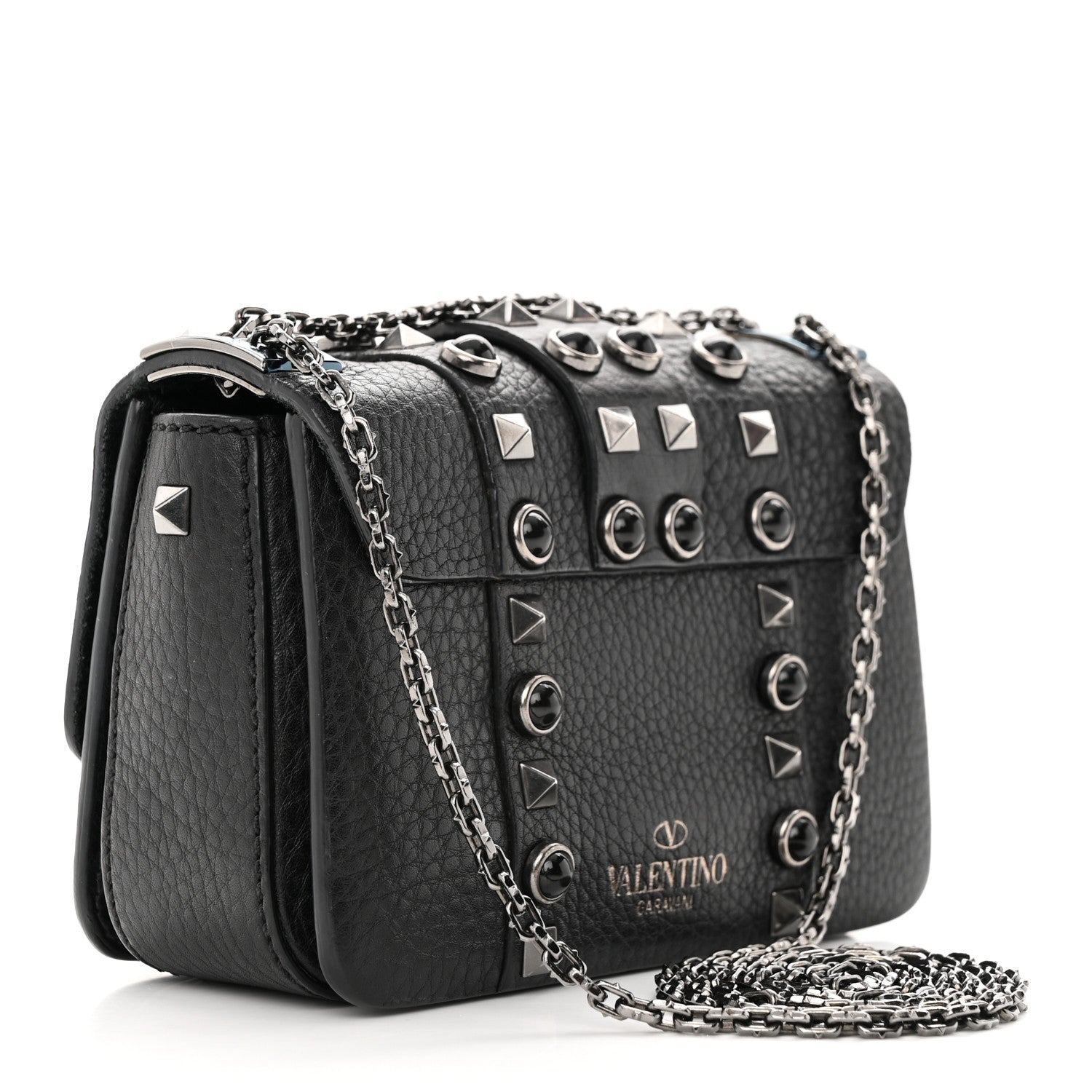 Valentino Garavani Grained Calfskin Onyx Micro B-Rockstud Rolling Flap Black 3 of 12