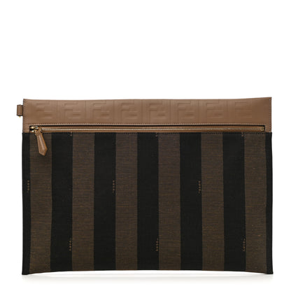 Fendi Fabric Jaquard Calfskin Pequin FF Embossed Zip Flat Pouch Tobacco 1 of 8