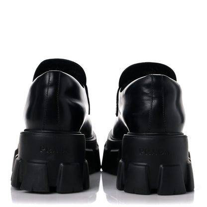 Prada Spazzolato Rois Metal Triangle Logo Monolith 55mm Loafers 40 Black 5 of 10
