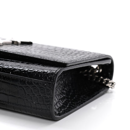 Saint Laurent Calfskin Crocodile Embossed Small Classic Monogram Kate Tassel Satchel Black 10 of 12