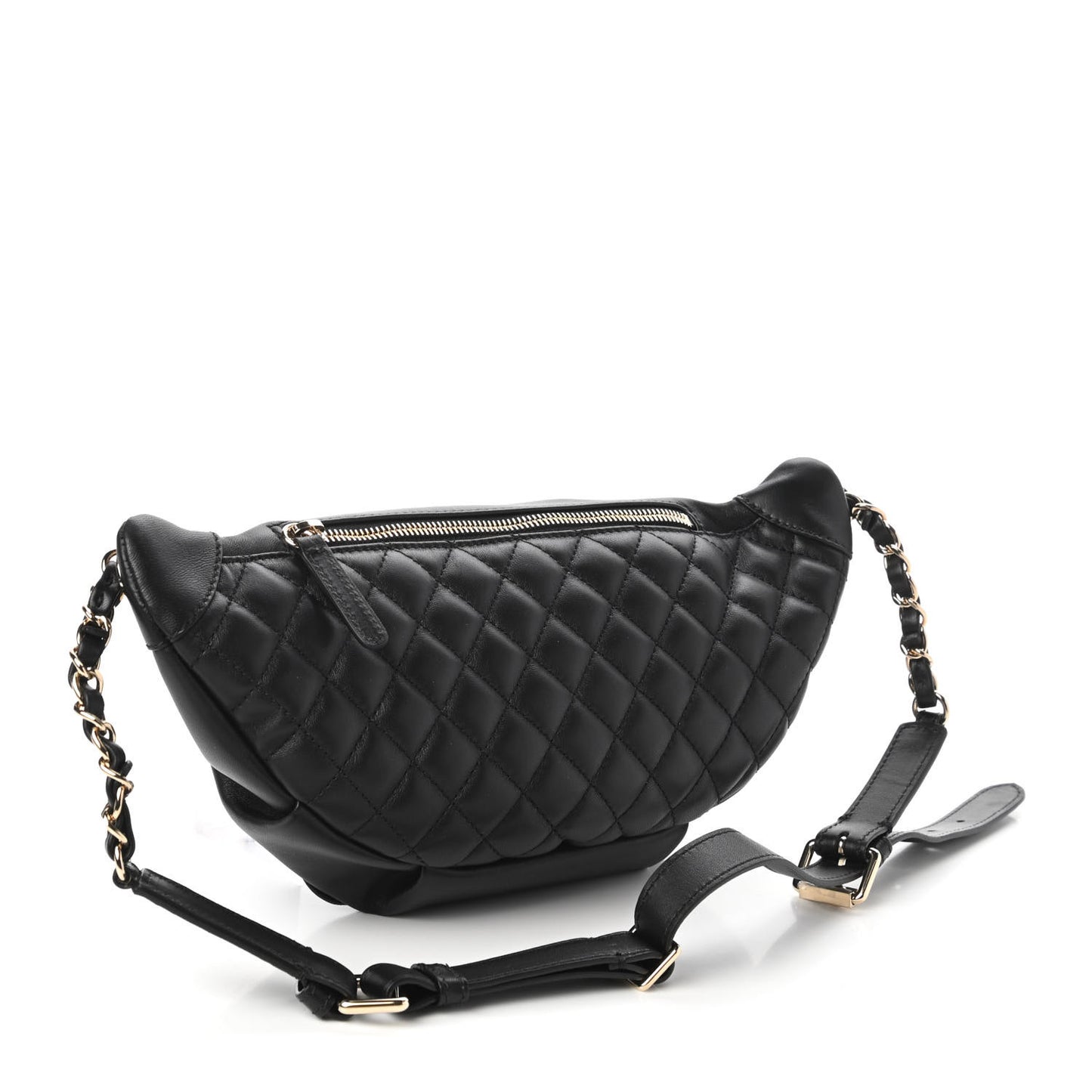 Lambskin Quilted Waist Bag Fanny Pack Black