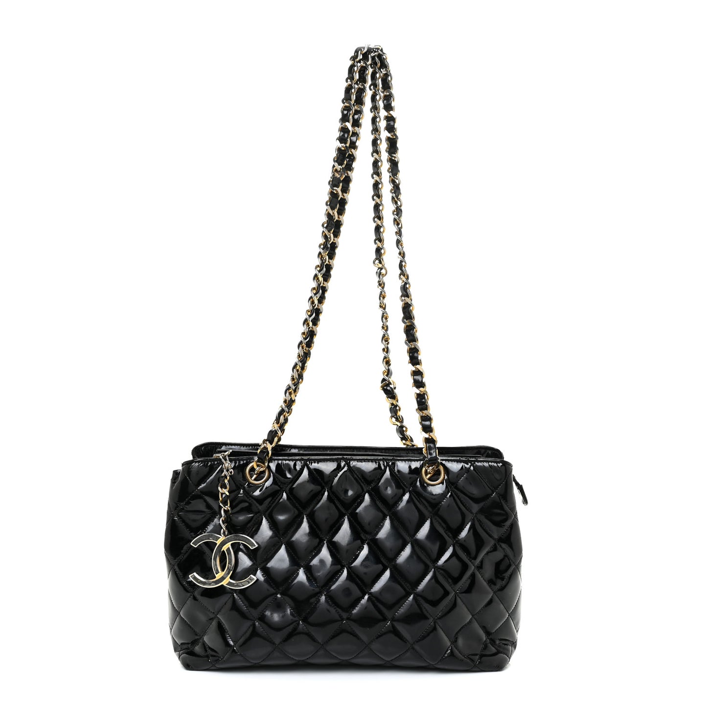 Patent Quilted Tote Black