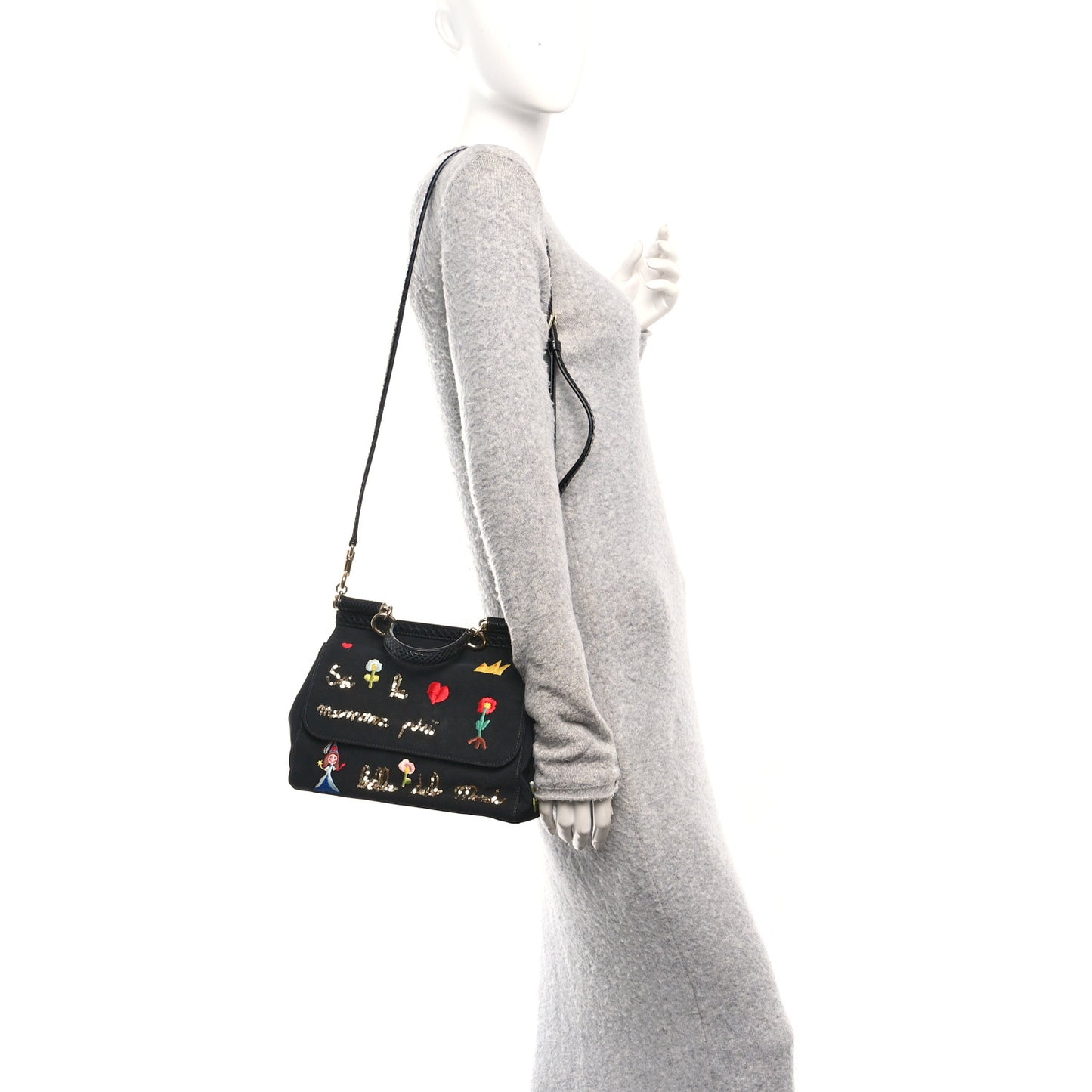 Neoprene Watersnake Embellished Medium Miss Sicily Satchel Black Multicolor