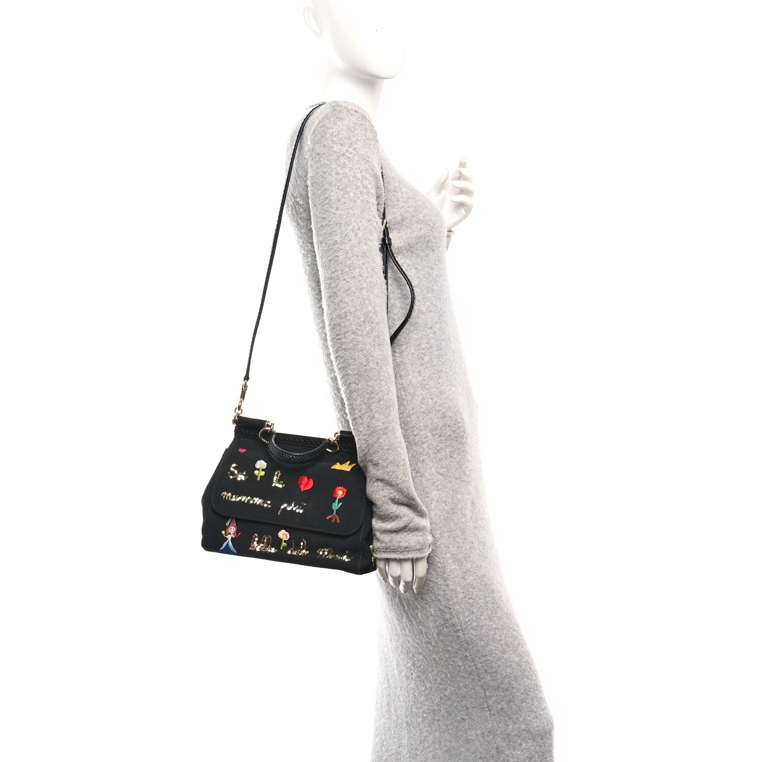 Dolce & Gabbana Neoprene Watersnake Embellished Medium Miss Sicily Satchel Black Multicolor 2 of 13