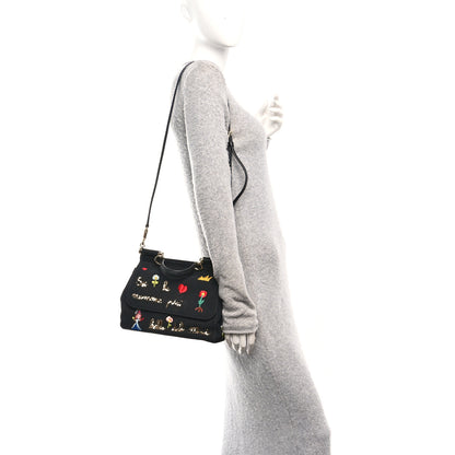 Dolce & Gabbana Neoprene Watersnake Embellished Medium Miss Sicily Satchel Black Multicolor 2 of 13
