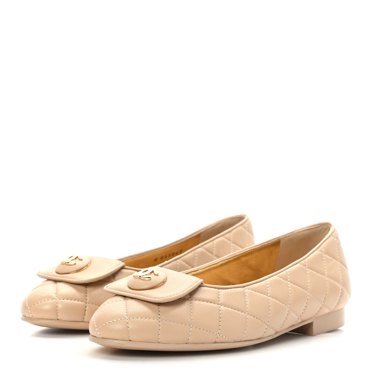Lambskin Quilted CC Ballerina Flats 36 Light Beige