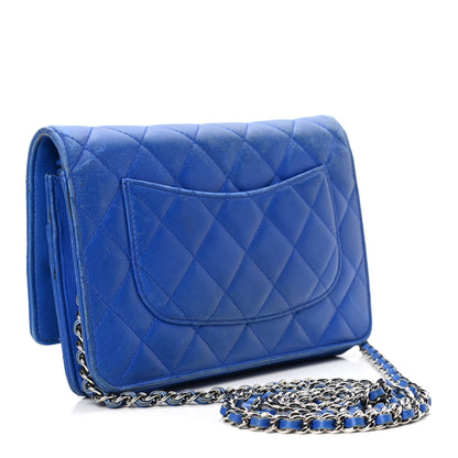 Chanel Lambskin Quilted Wallet On Chain WOC Blue 2 of 5