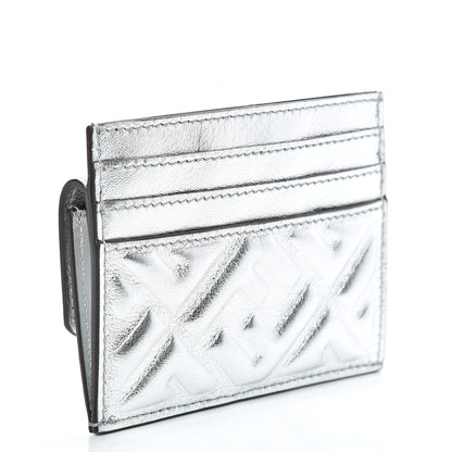 Fendi Vitello Catalan Mirror FF 1974 Embossed Fold Over Card Holder Wallet Argento 2 of 7