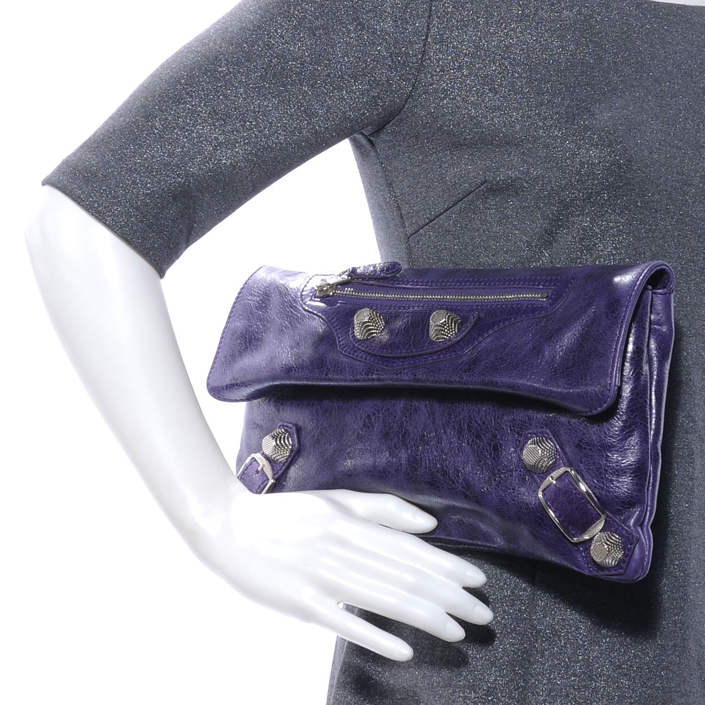 Agneau Giant Silver Hardware Envelope Clutch Dark Violet