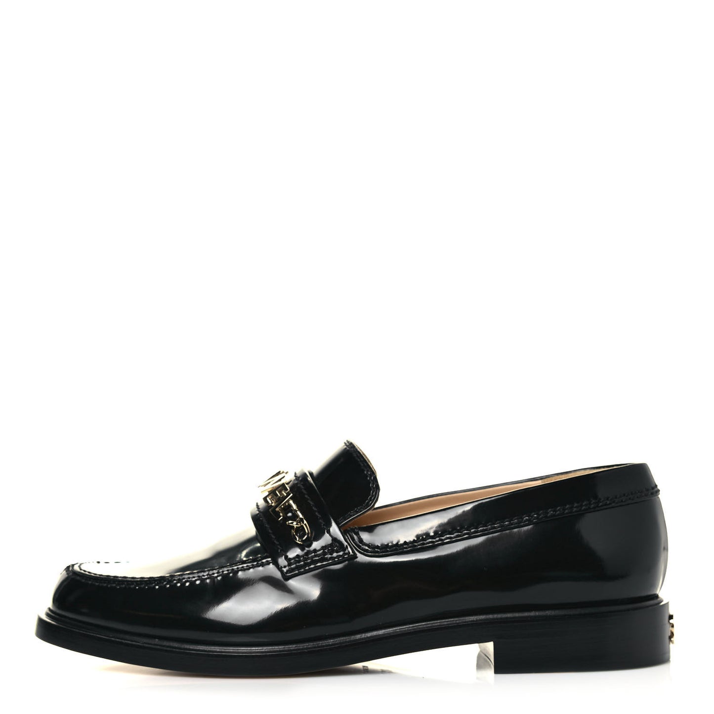 Shiny Calfskin Logo Loafers 40.5 Black