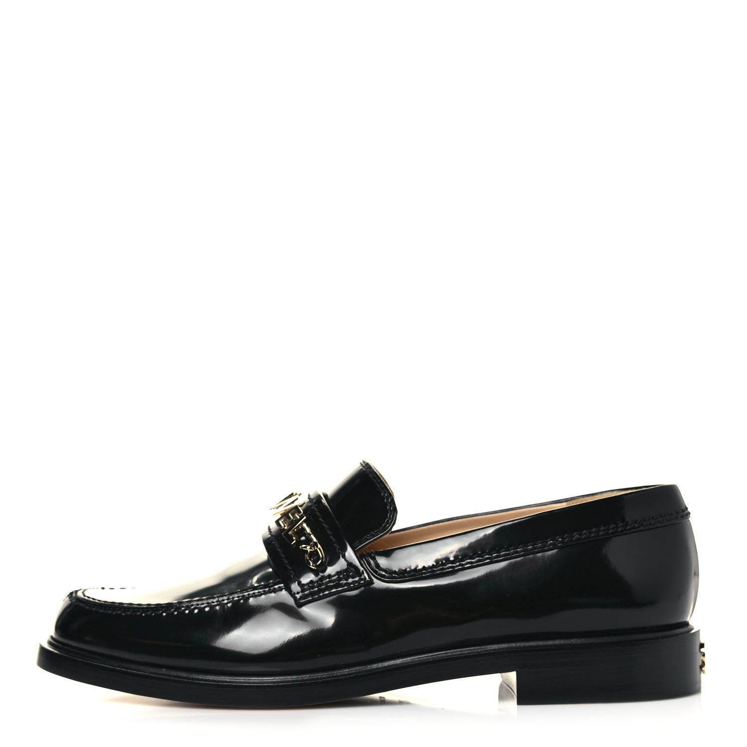 Chanel Shiny Calfskin Logo Loafers 40.5 Black 1 of 9