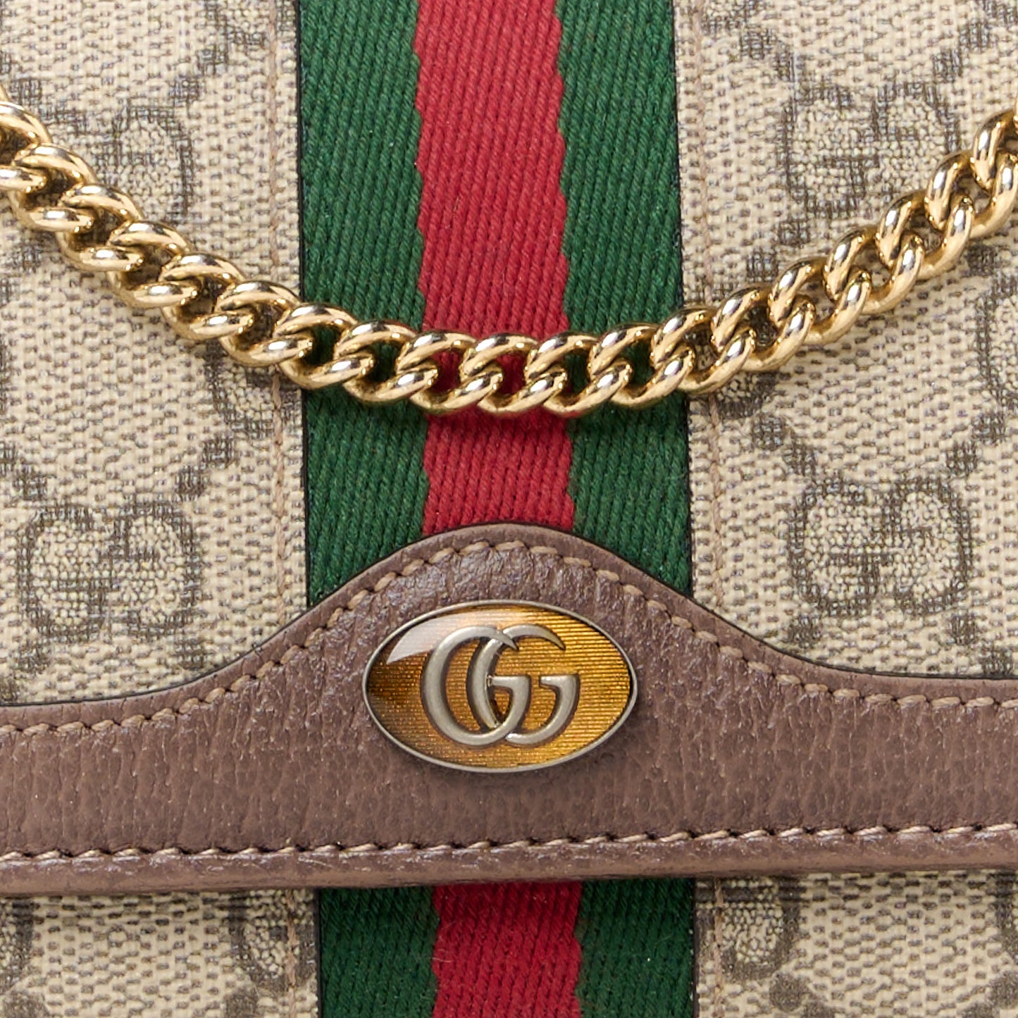 GG Supreme Monogram Web Ophidia Wallet On Chain Brown