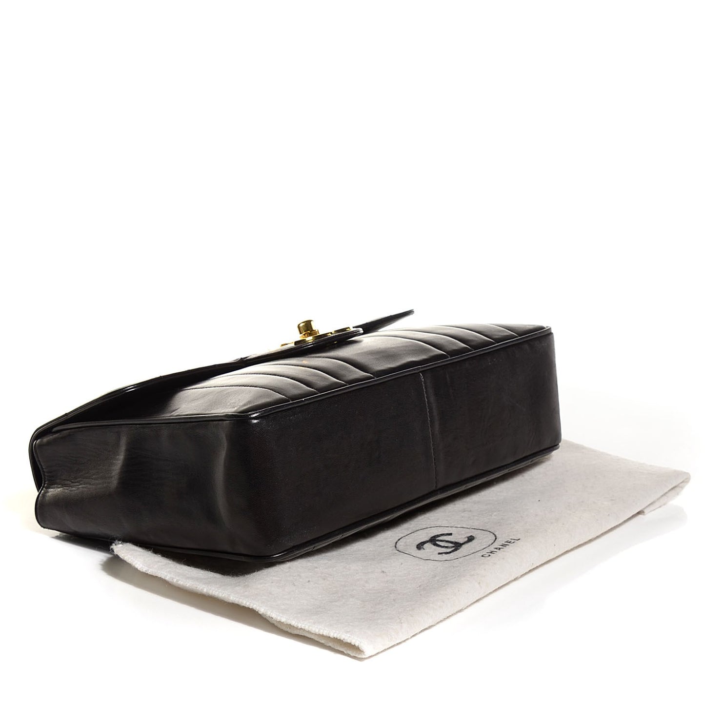 Lambskin Vertical Quilt Jumbo Flap Black
