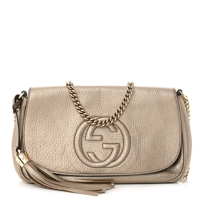 Gucci Metallic Cellarius Calfskin Medium Soho Flap Crossbody New Golden Beige 1 of 11