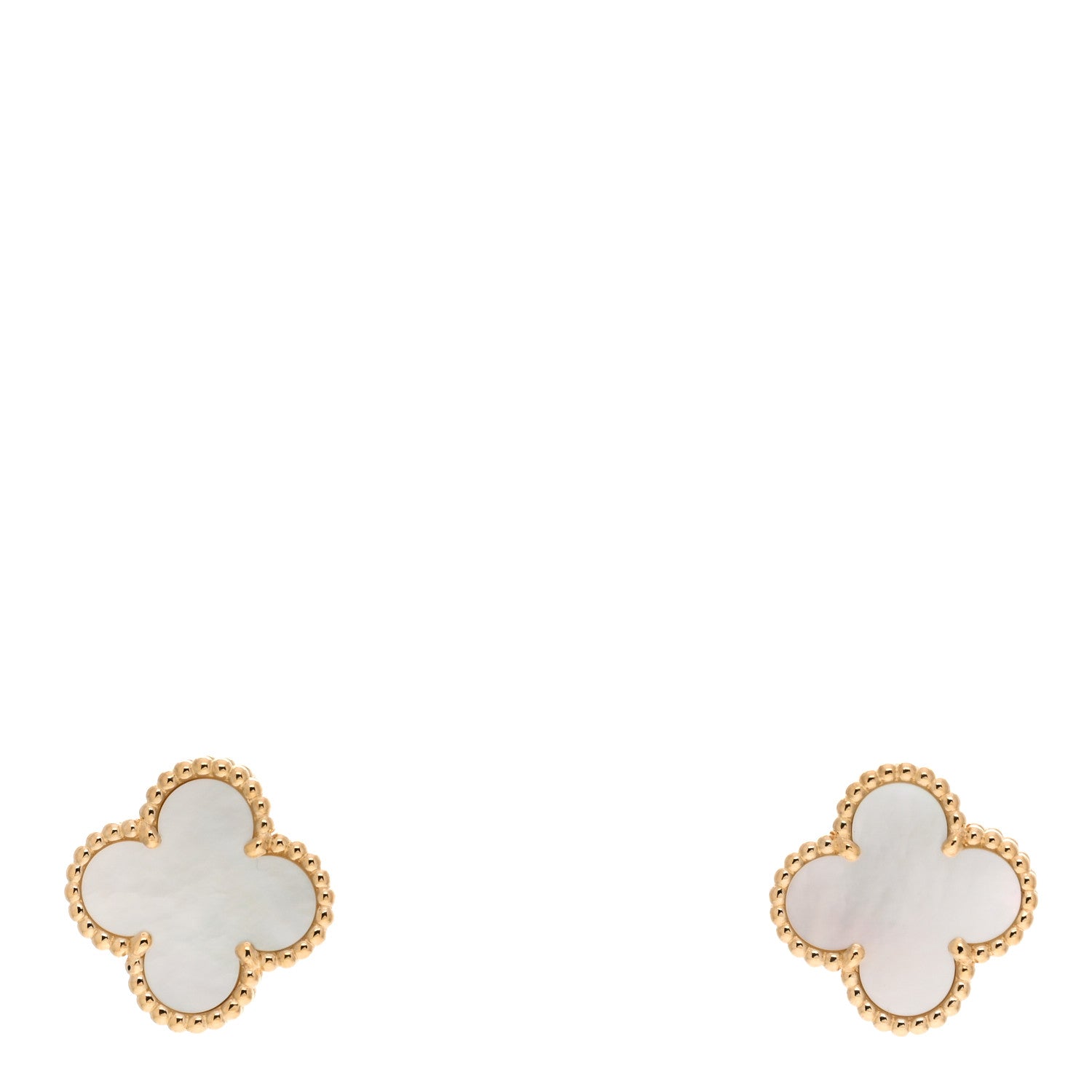 Van Cleef & Arpels 18K Yellow Gold Mother of Pearl Vintage Alhambra Earrings 1 of 5