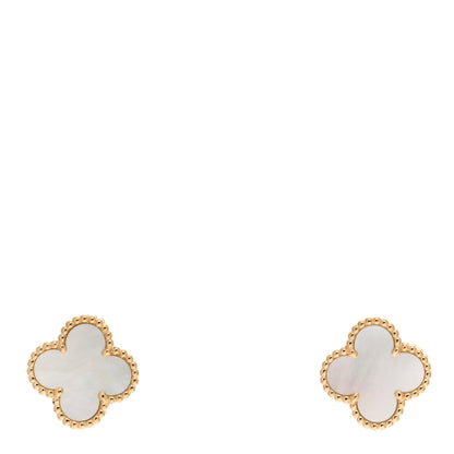 Van Cleef & Arpels 18K Yellow Gold Mother of Pearl Vintage Alhambra Earrings 1 of 5