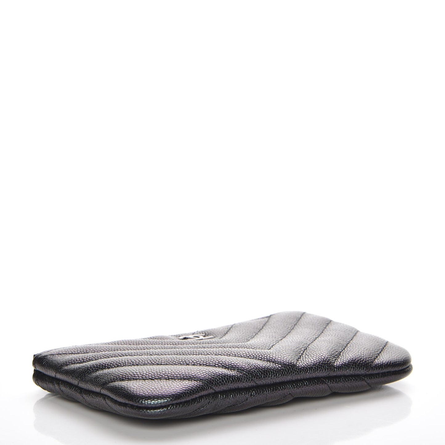 Metallic Caviar Chevron Quilted Small Cosmetic Case Black