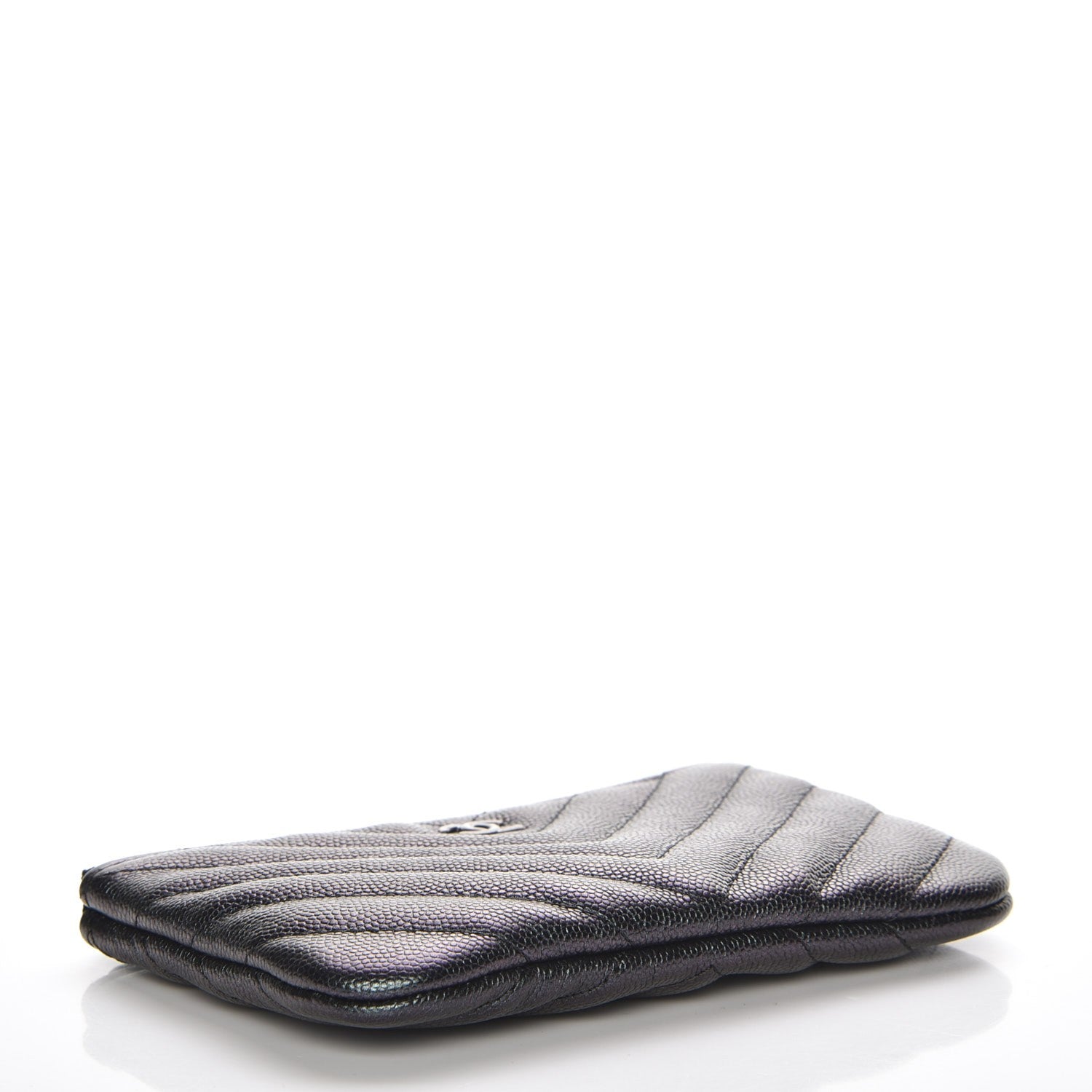 Chanel Metallic Caviar Chevron Quilted Small Cosmetic Case Black 4 of 9
