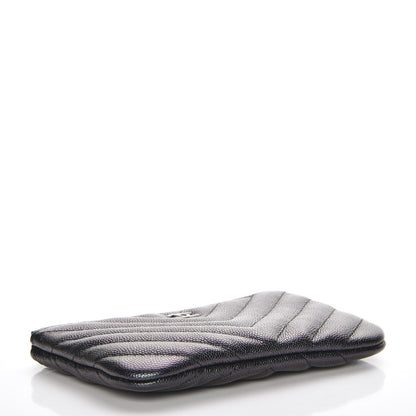 Chanel Metallic Caviar Chevron Quilted Small Cosmetic Case Black 4 of 9
