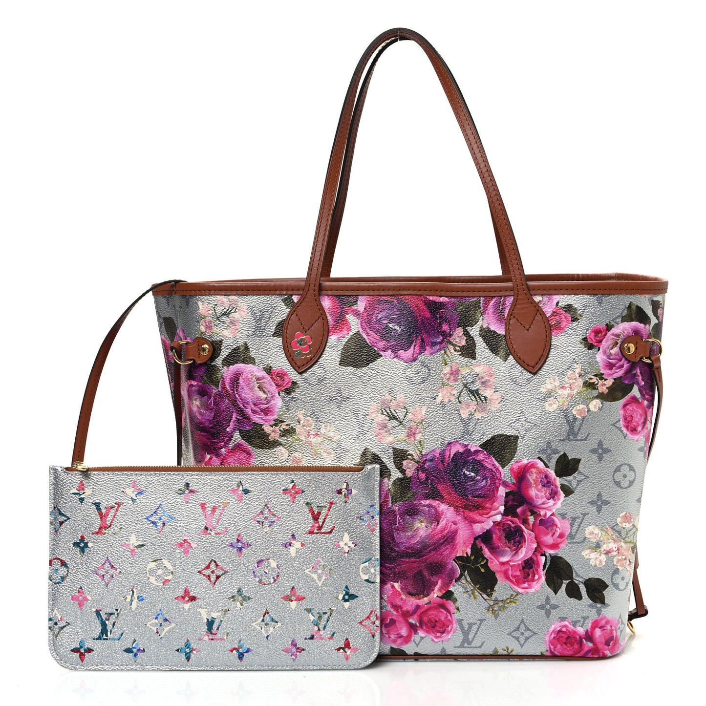 Metallic Monogram LV Garden Neverfull MM Silver