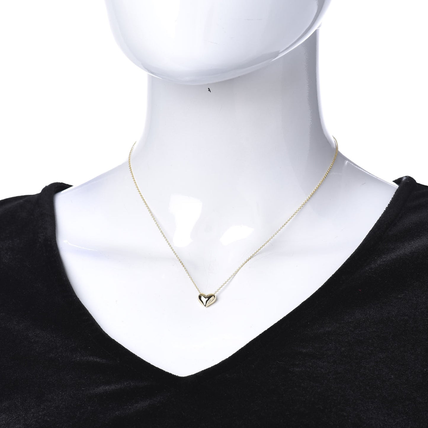 18K Yellow Gold Small Puff Heart Pendant Necklace