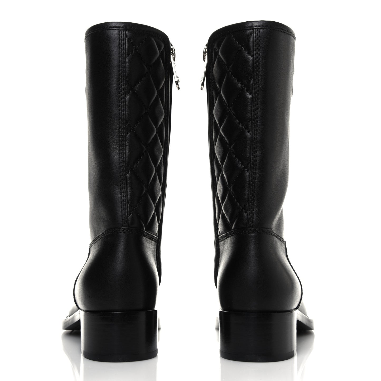 Calfskin Quilted CC Logo Mid Calf Boots 36.5 Black