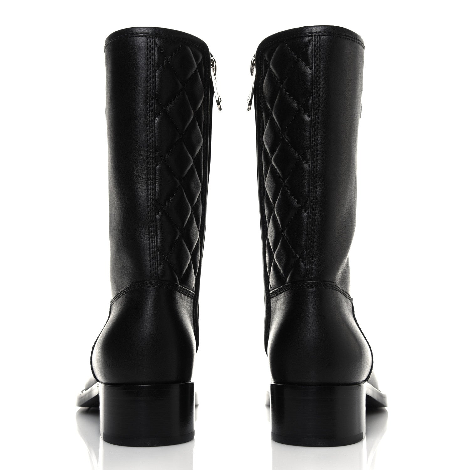 Chanel Calfskin Quilted CC Logo Mid Calf Boots 36.5 Black 5 of 6