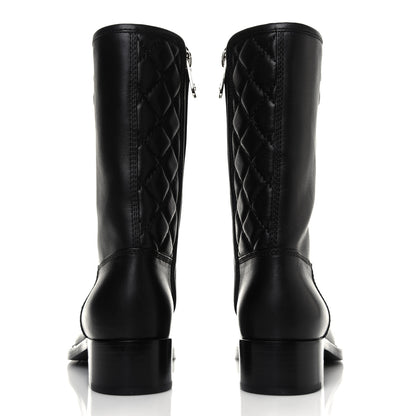 Chanel Calfskin Quilted CC Logo Mid Calf Boots 36.5 Black 5 of 6
