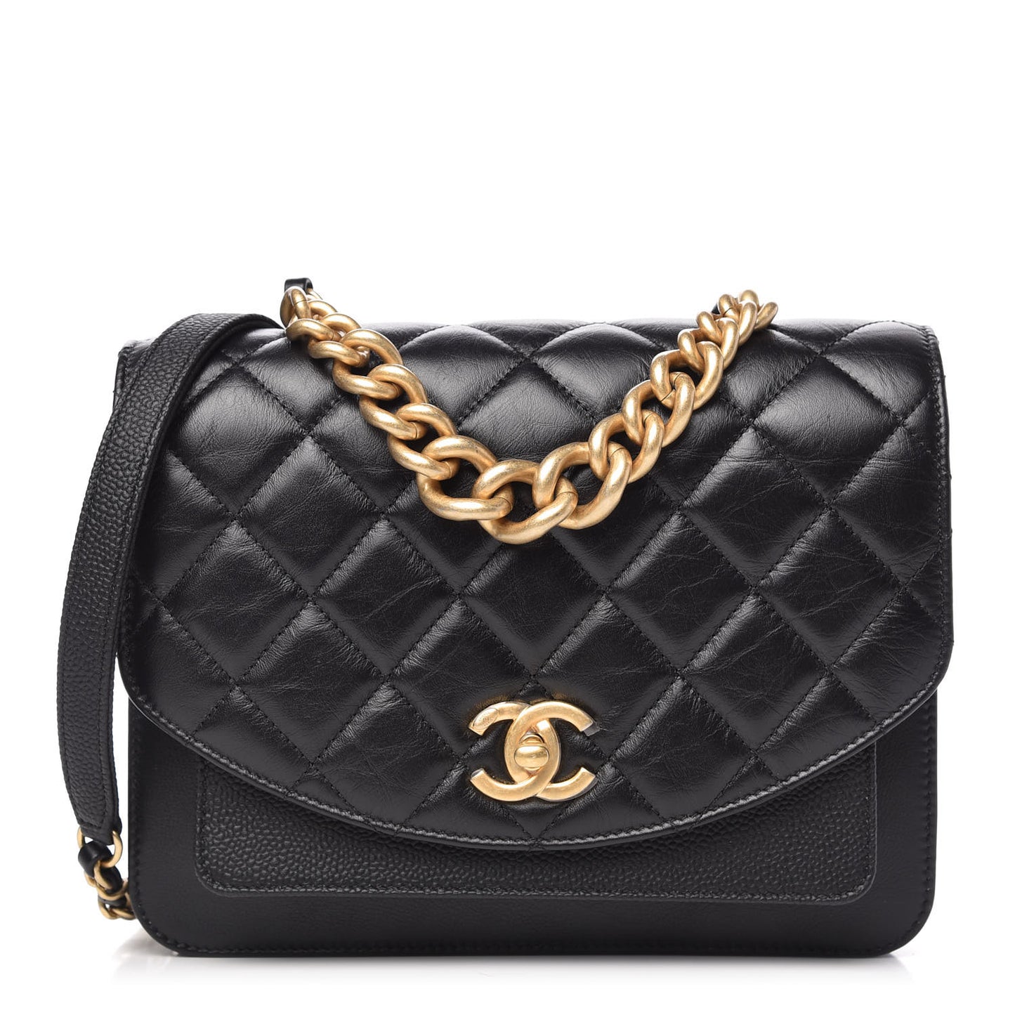 Calfskin Caviar Quilted Chain Handle Flap Black