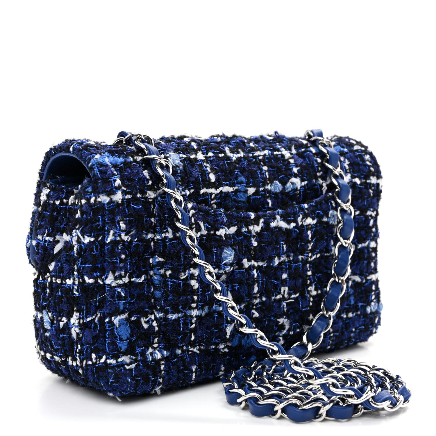 Chanel Tweed Quilted Mini Rectangular Flap Navy Blue Ecru 3 of 10