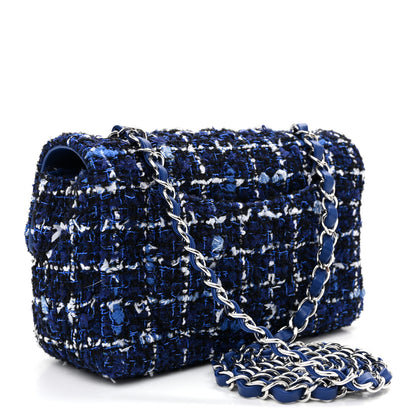 Chanel Tweed Quilted Mini Rectangular Flap Navy Blue Ecru 3 of 10