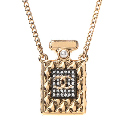 Chanel Crystal Pearl Perfume Bottle CC Necklace Gold 3 of 4