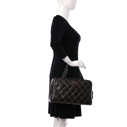 Chanel Calfskin Contrast Stitch Surpique Bowler Dark Brown 2 of 12