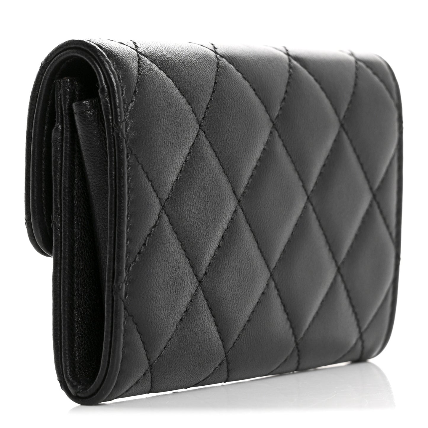 Lambskin Quilted Flap Card Holder Wallet Black