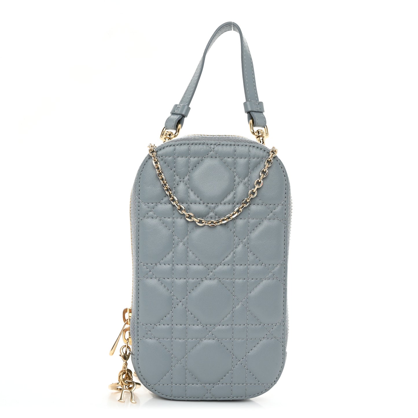 Lambskin Cannage Lady Dior Phone Holder Cloud Blue
