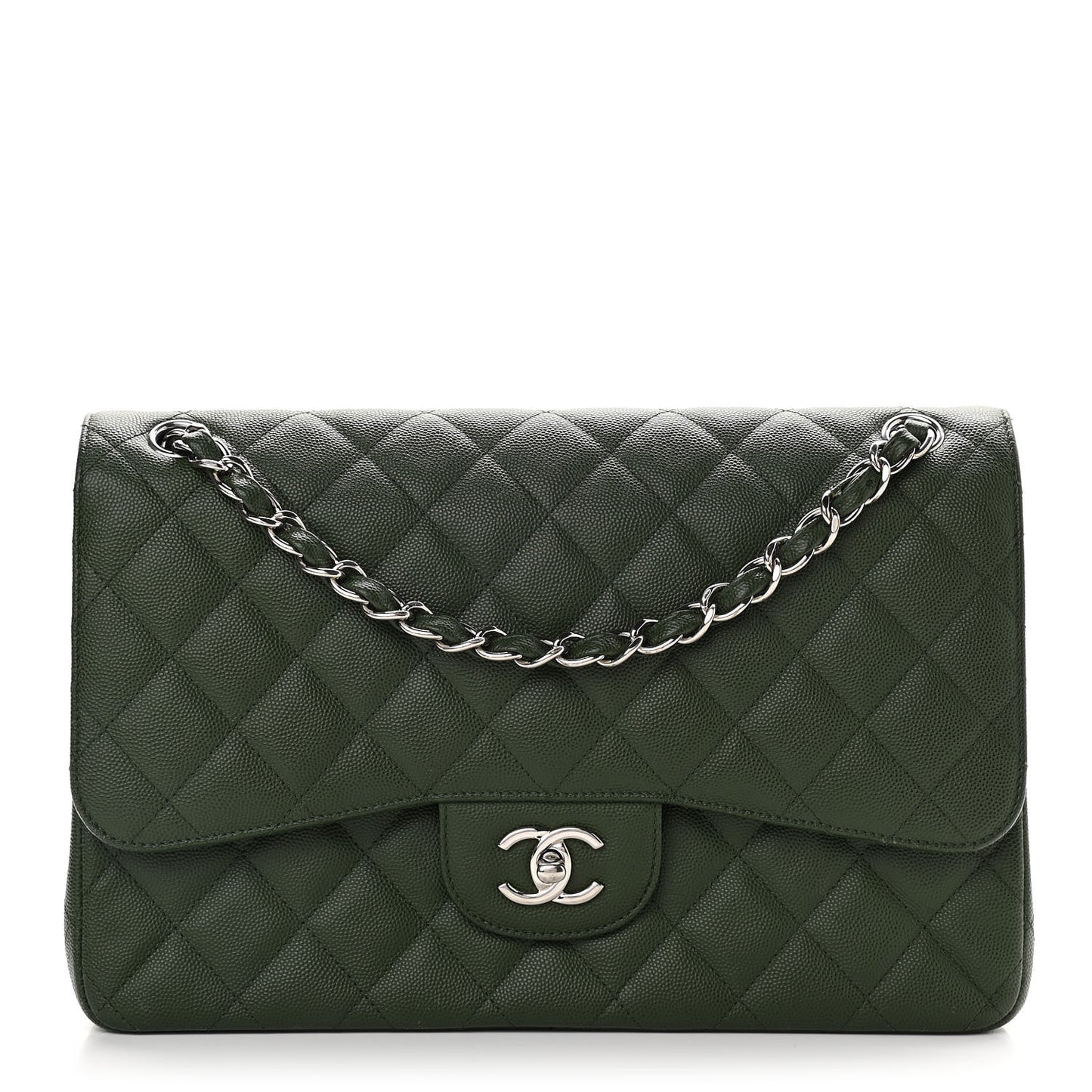 Caviar Quilted Jumbo Double Flap Dark Green